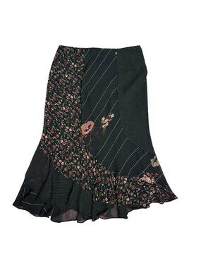 Vintage Y2K Floral Midi Skirt Size 12 Black Lined Zipper Patchwork Chiffon NEW